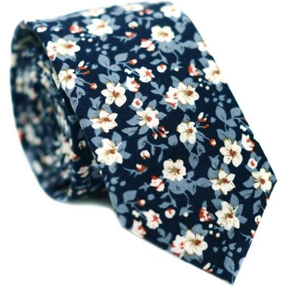 Mens Skinny Floral Tie Cotton 2.56 Inch Narrow Necktie Wedding Party Formal - Picture 1 of 6